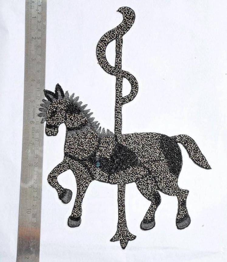 Hand Beaded Horse Applique Patch