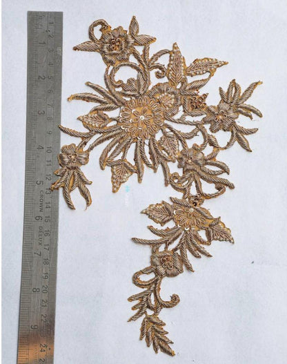 Gold Hand Embroidered Floral Applique
