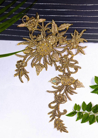 Gold Hand Embroidered Floral Applique