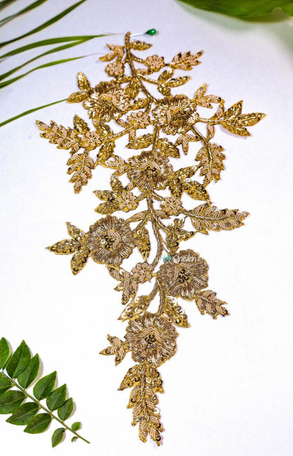 Gold Floral Hand Embroidered Applique Patch
