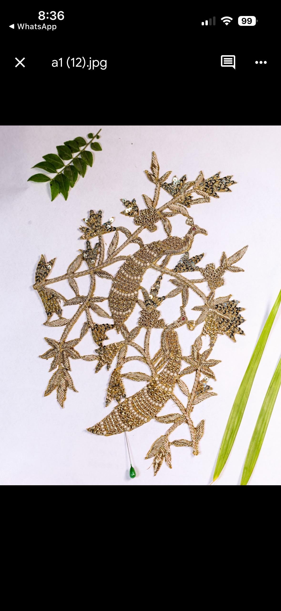Handmade Peacock Applique Patch in Antique Gold