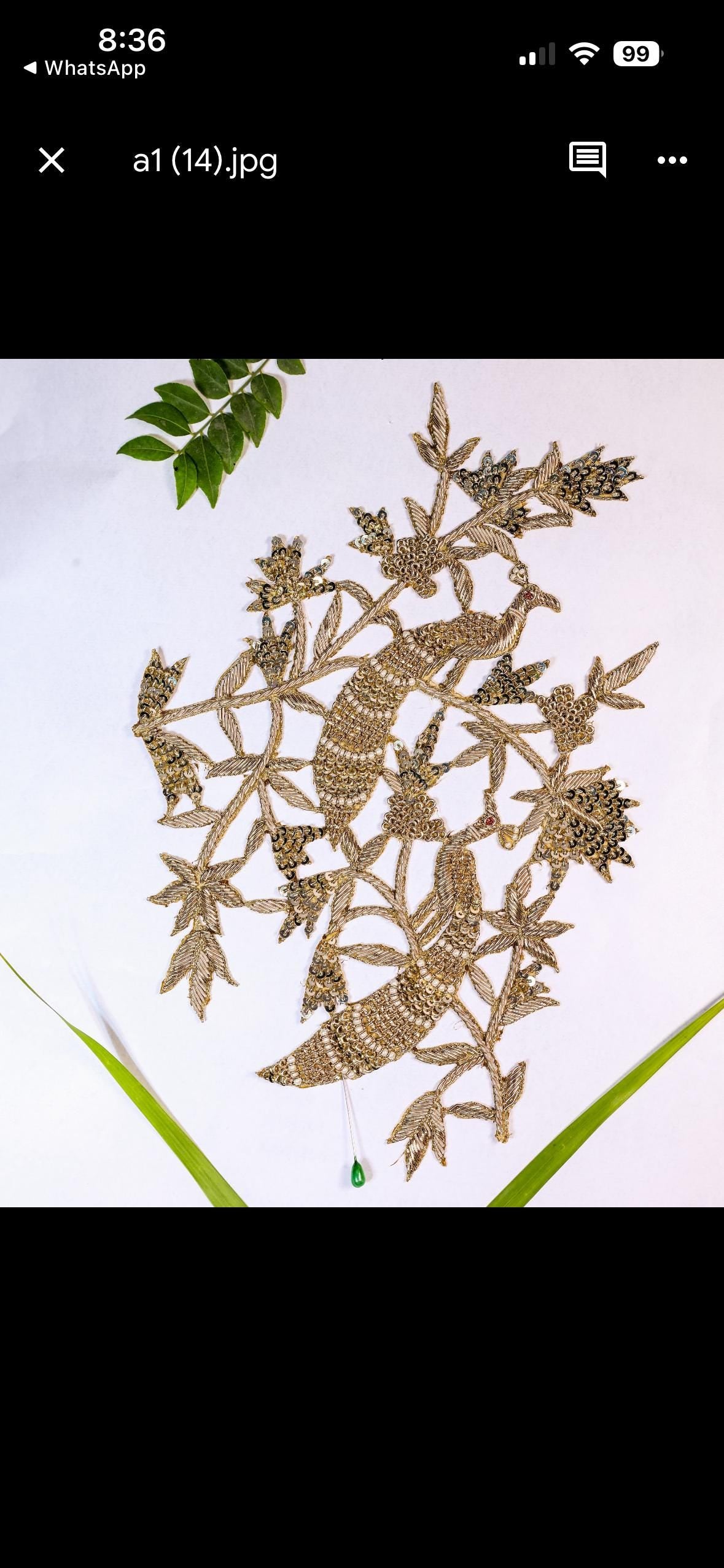 Handmade Peacock Applique Patch in Antique Gold