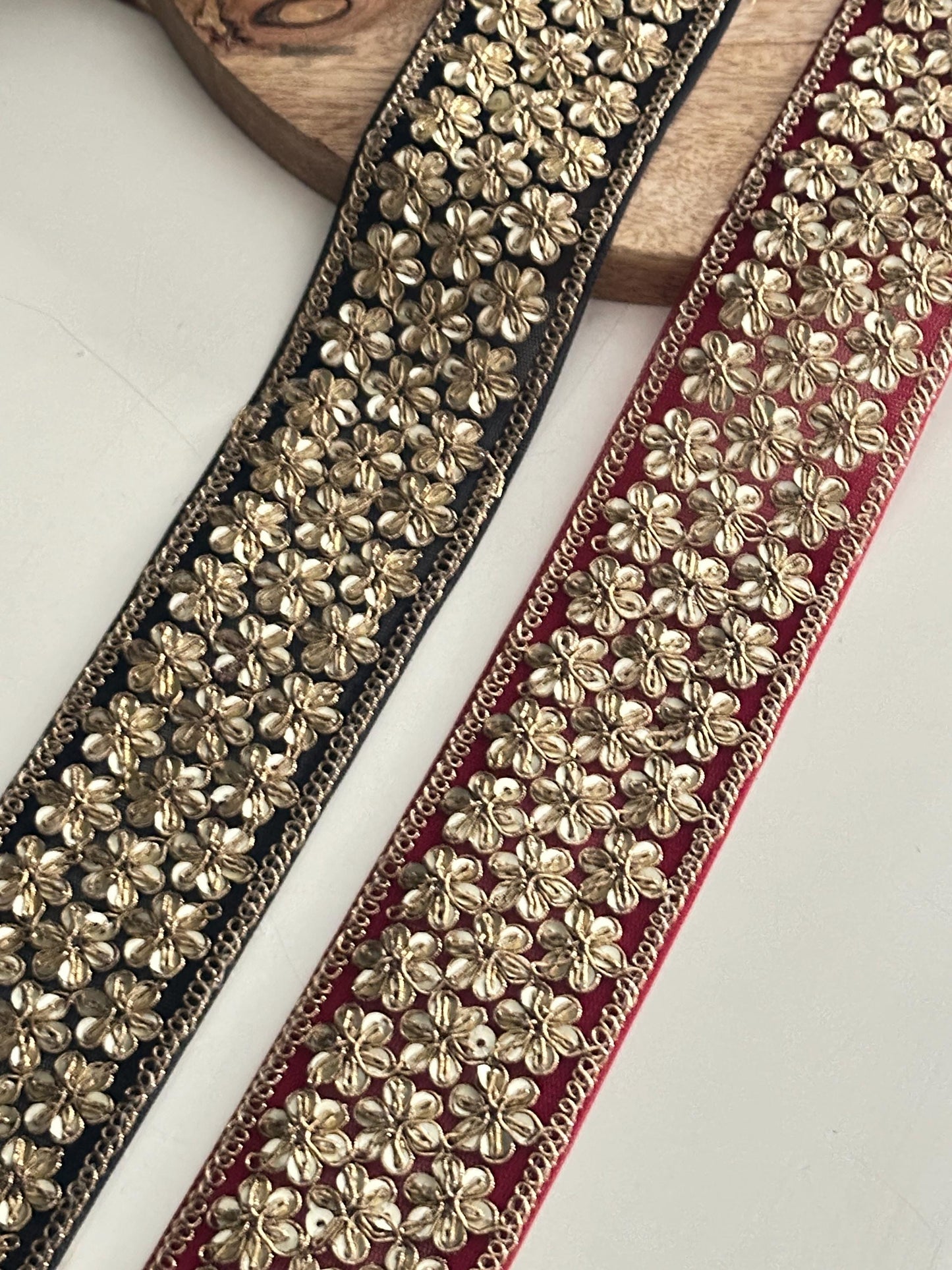 Hand Embroidered Gold Floral Gota Lace Ribbon for Lehenga Saree