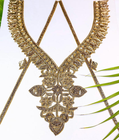 Hand Embroidered Gold Neck Applique Patch