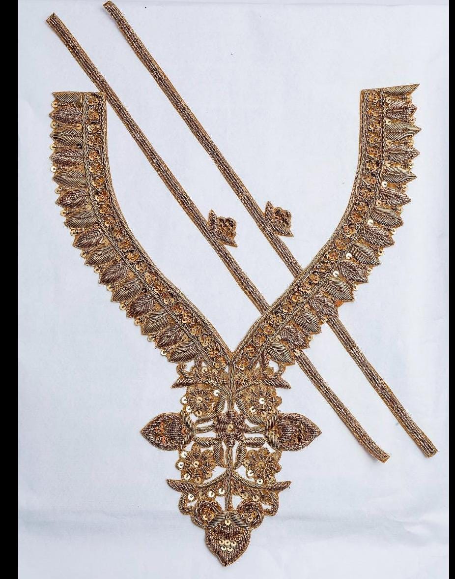 Hand Embroidered Gold Neck Applique Patch