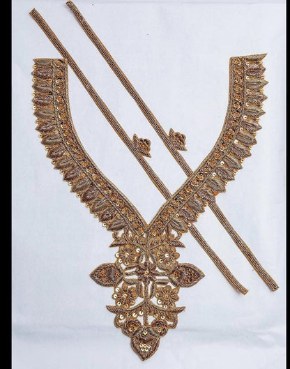 Hand Embroidered Gold Neck Applique Patch