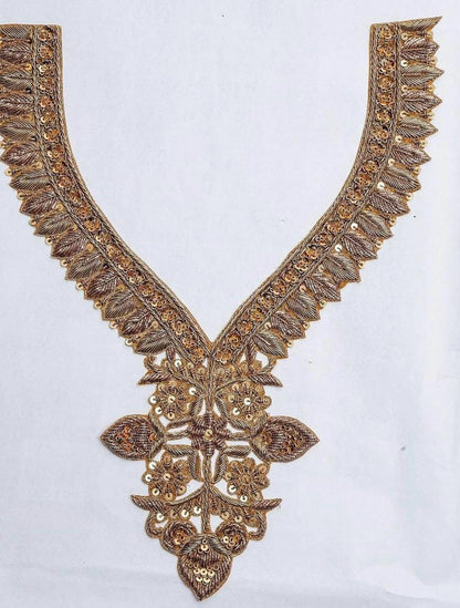 Hand Embroidered Gold Neck Applique Patch
