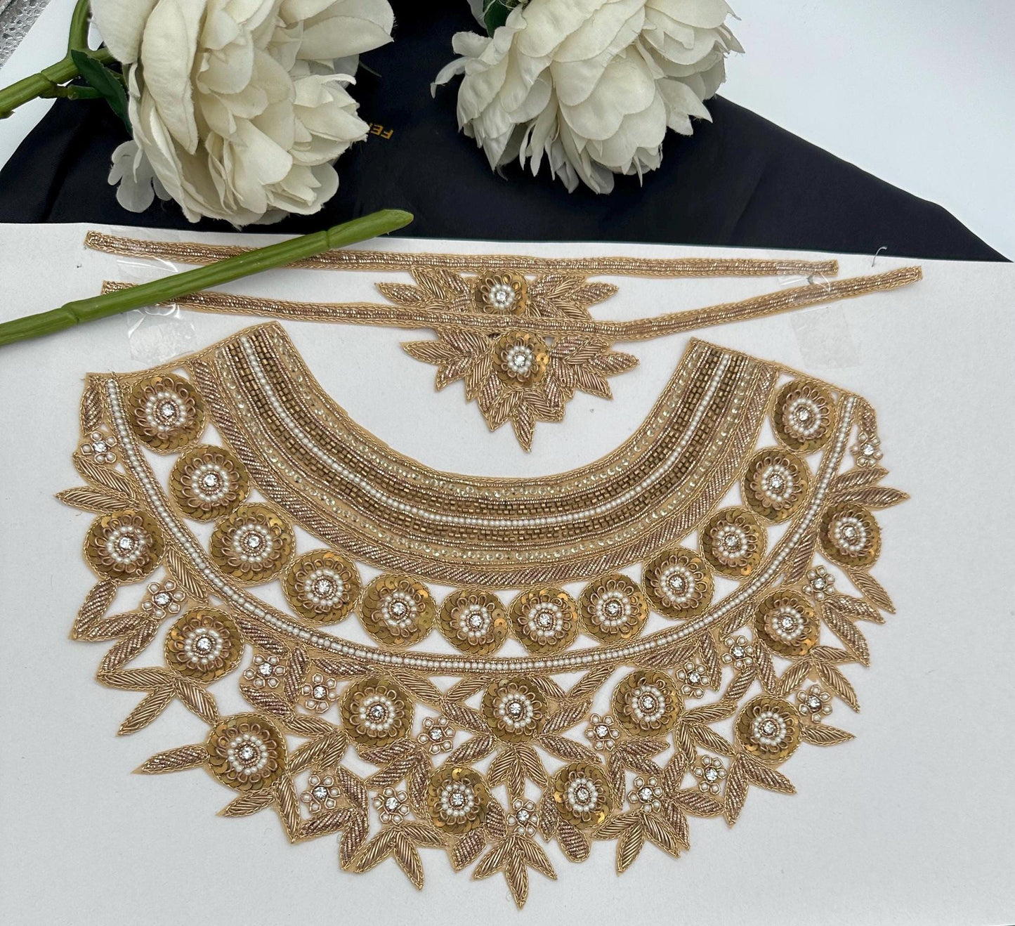Hand Embroidered Sabyasachi Gold Neck Applique Patch