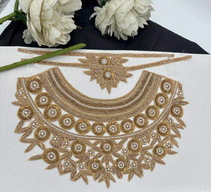 Hand Embroidered Sabyasachi Gold Neck Applique Patch
