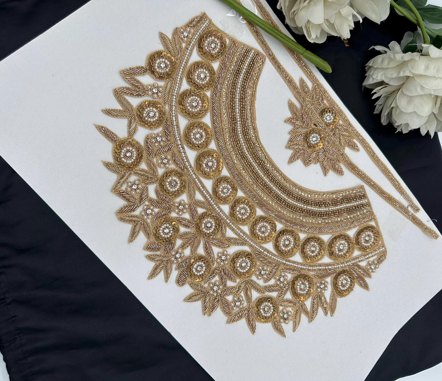 Hand Embroidered Sabyasachi Gold Neck Applique Patch