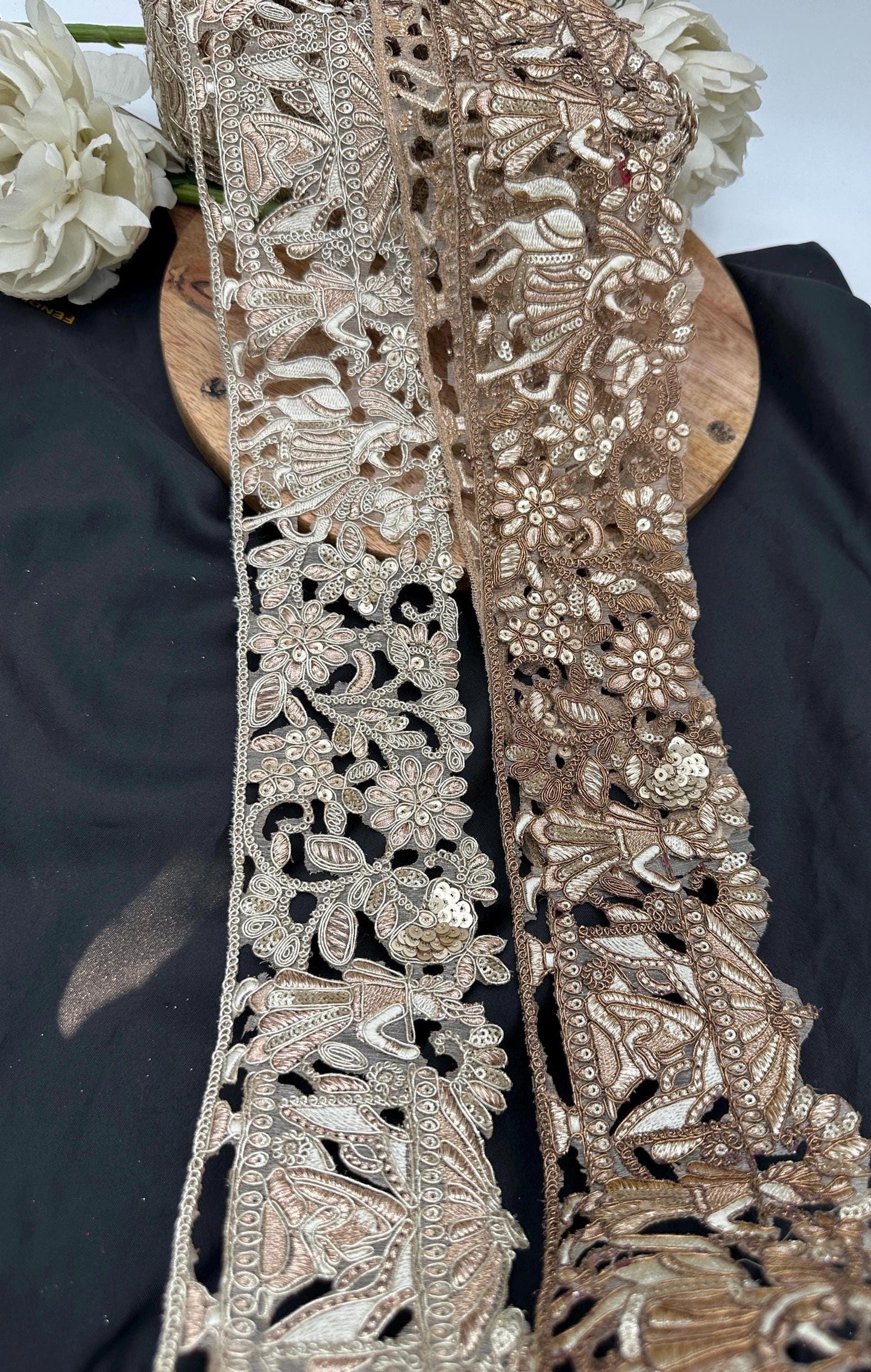 Hand Embroidered Gold Zari Lace Trim Traditional Bridal Saree Border
