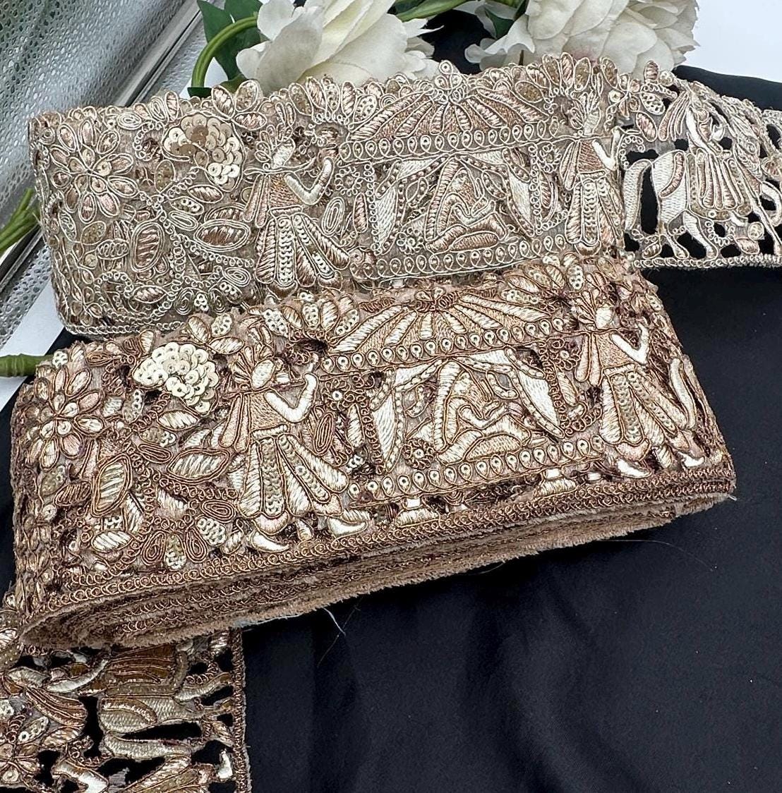 Hand Embroidered Gold Zari Lace Trim Traditional Bridal Saree Border