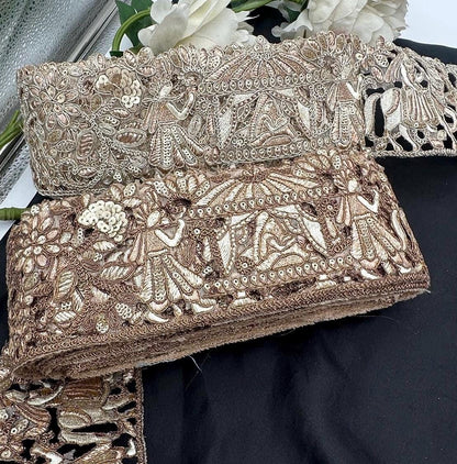 Hand Embroidered Gold Zari Lace Trim Traditional Bridal Saree Border