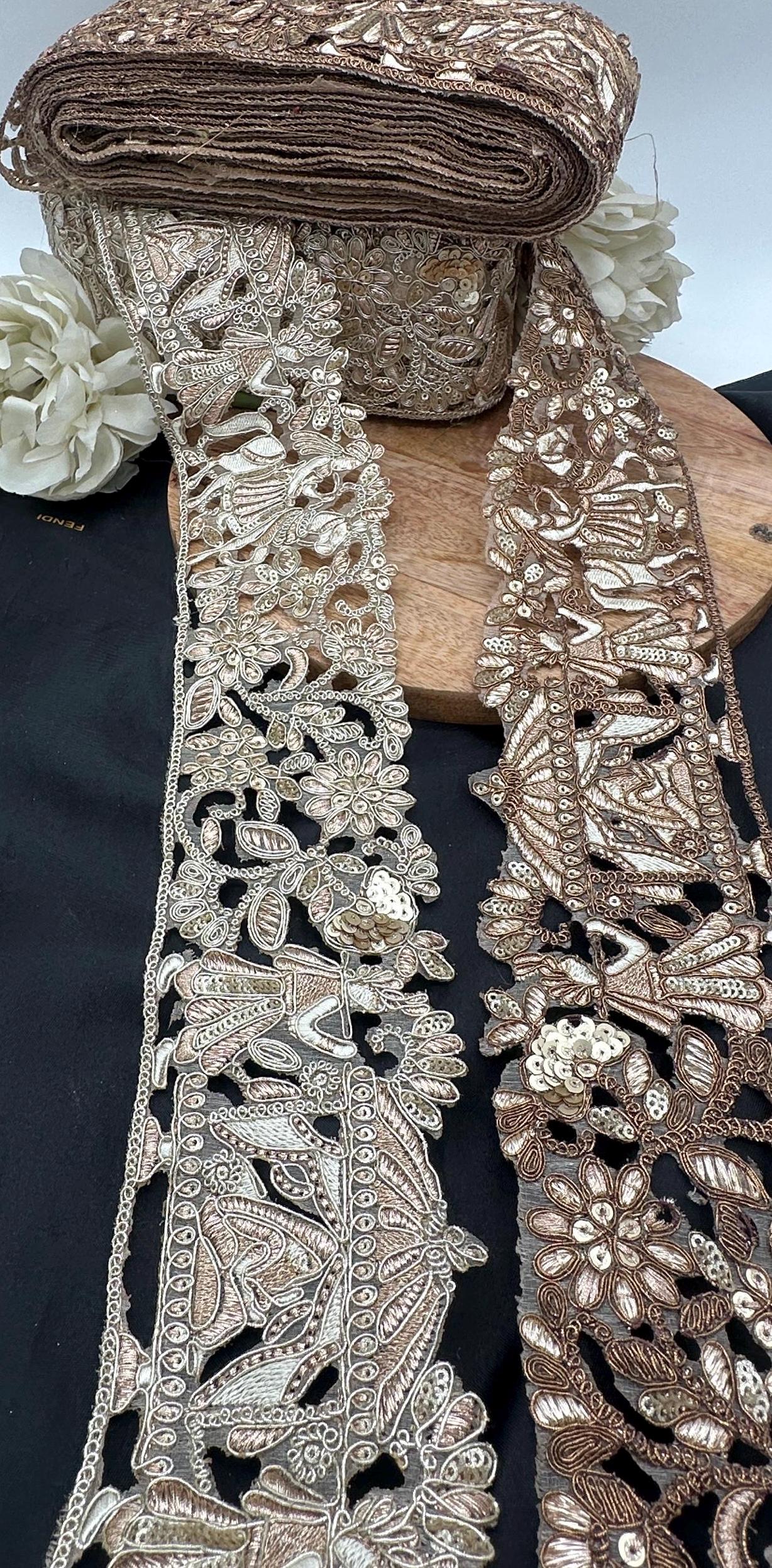 Hand Embroidered Gold Zari Lace Trim Traditional Bridal Saree Border