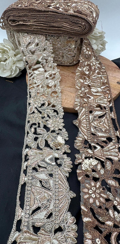 Hand Embroidered Gold Zari Lace Trim Traditional Bridal Saree Border