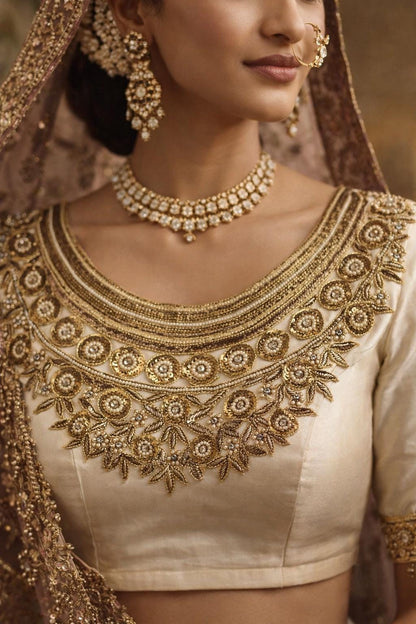 Hand Embroidered Sabyasachi Gold Neck Applique Patch