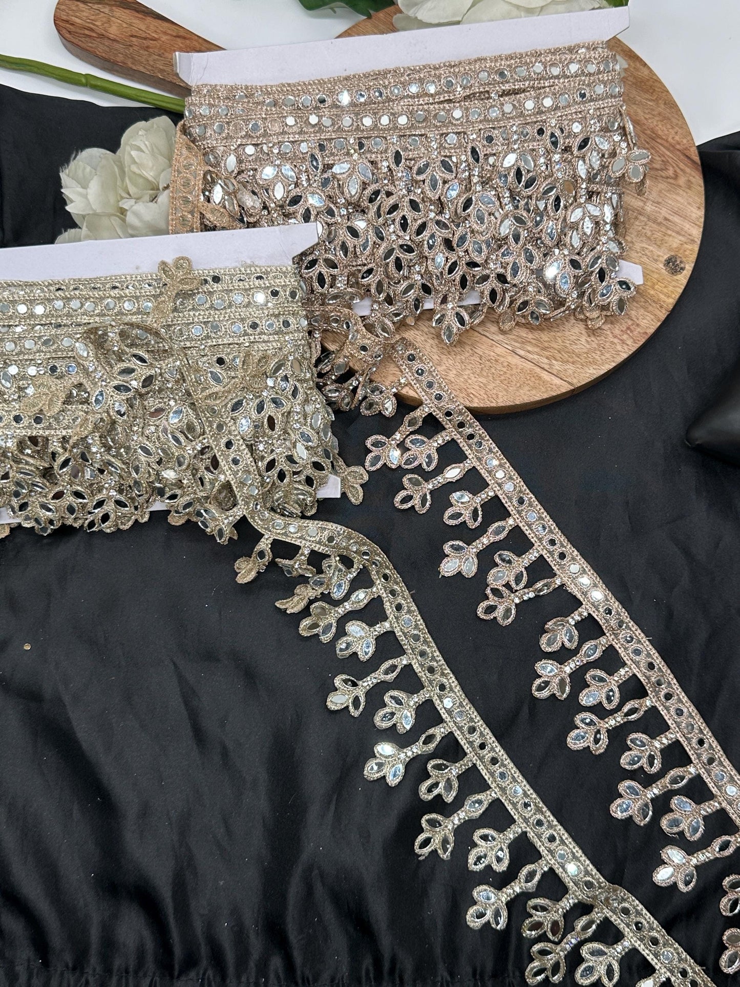 Mirror Work Lace Border Trim Jewelry Dress Belt Decor