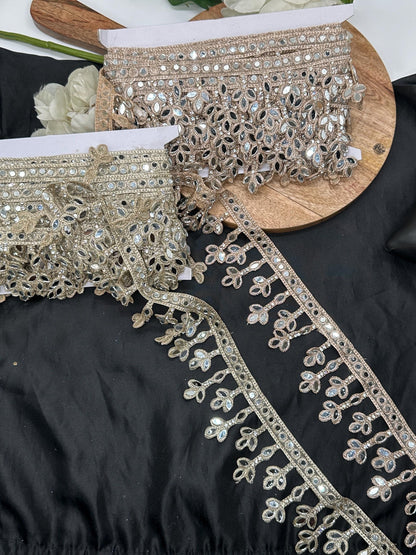 Mirror Work Lace Border Trim Jewelry Dress Belt Decor