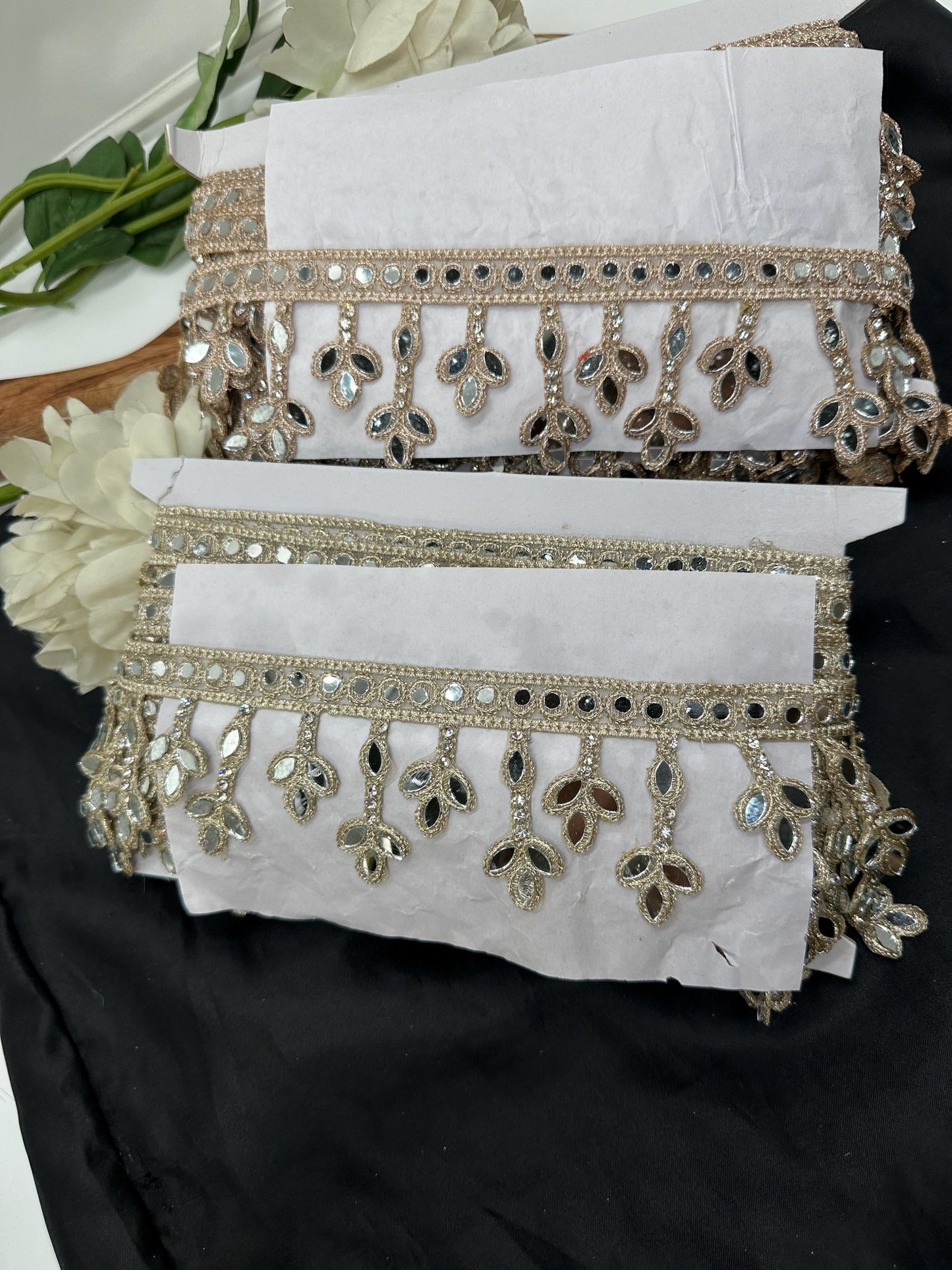 Mirror Work Lace Border Trim Jewelry Dress Belt Decor