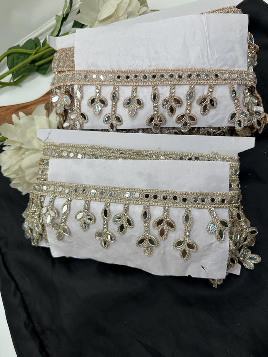 Mirror Work Lace Border Trim Jewelry Dress Belt Decor