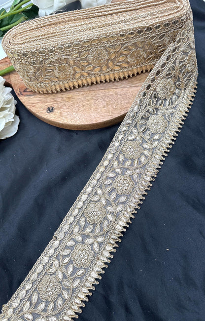 Gold Embroidered Lace Border Heavy Floral Zari Work Ethnic Sewing Trim