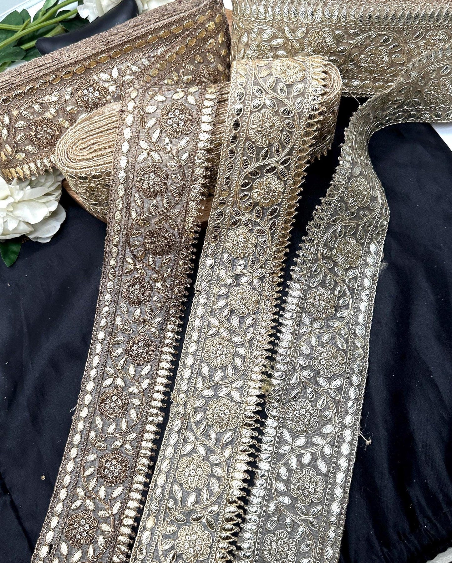 Gold Embroidered Lace Border Heavy Floral Zari Work Ethnic Sewing Trim