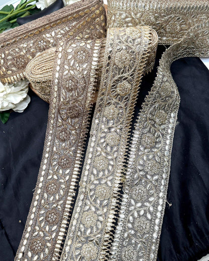 Gold Embroidered Lace Border Heavy Floral Zari Work Ethnic Sewing Trim