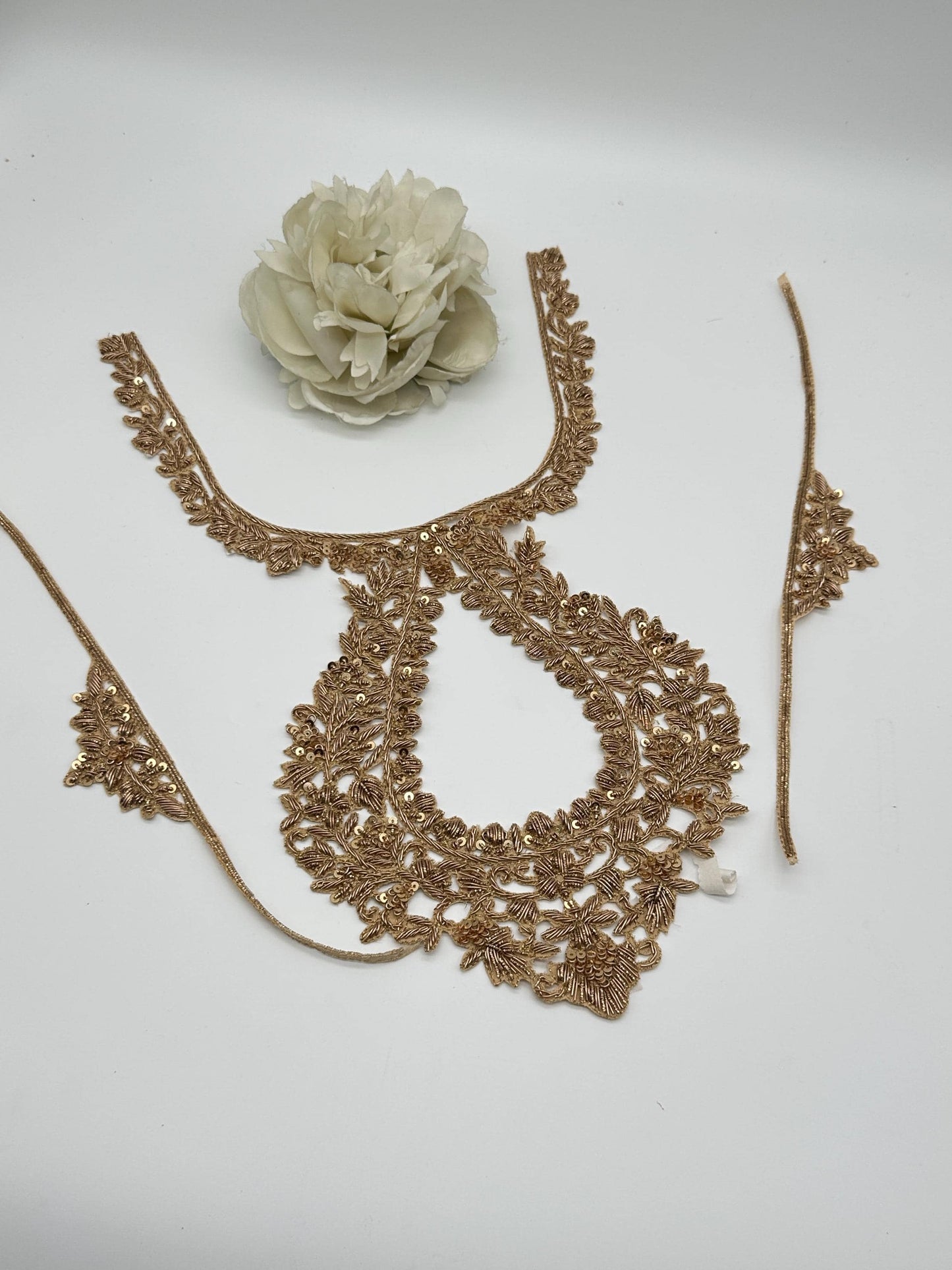 Gold Zardozi Neckline Applique Patch for Bridal Blouse Hand Embroidered
