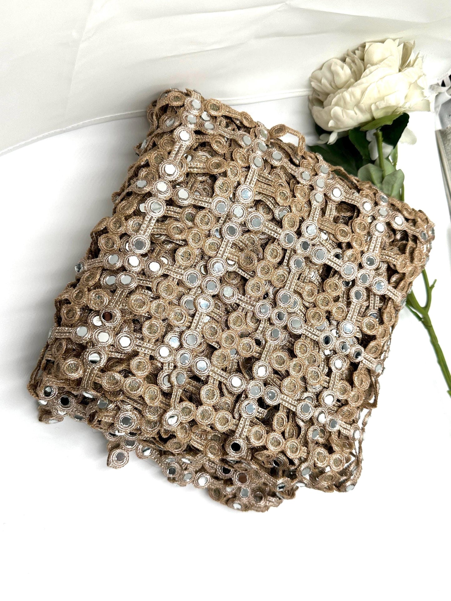 Champagne Gold Real Mirror Work Wedding Sequin Mirror Bridal Shawl Drape