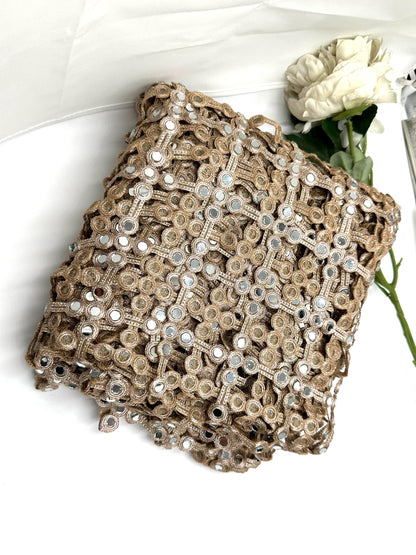 Champagne Gold Real Mirror Work Wedding Sequin Mirror Bridal Shawl Drape