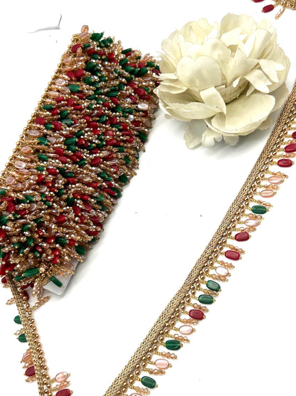 Handmade Bridal Tassel Lace Jeweled Red Green and Gold