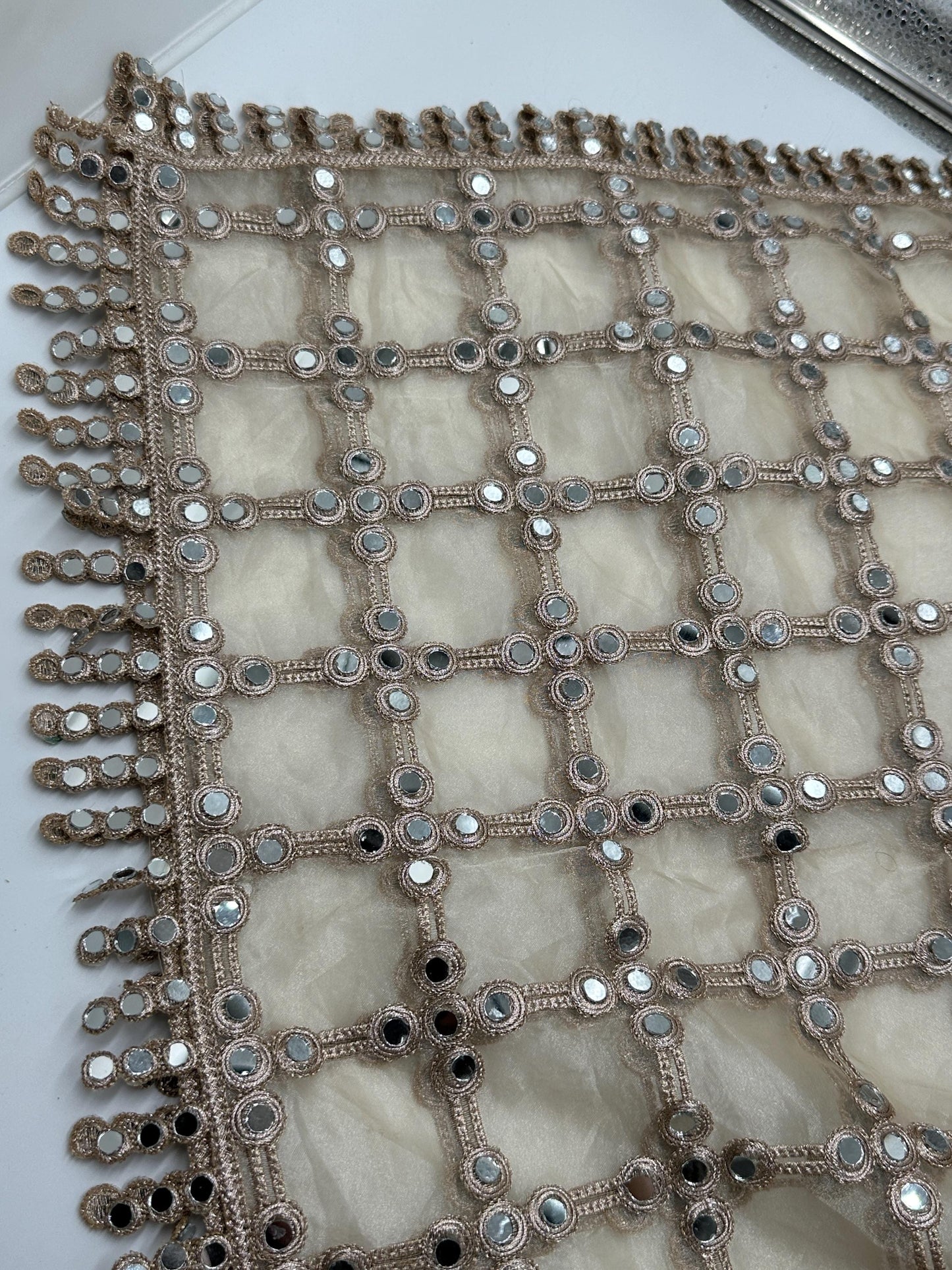 Real Mirror Work Jal Dupatta Hand Embroidered Net Dupatta