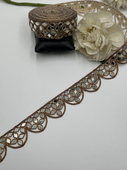 Authentic real mirror hand-embroidered border lace