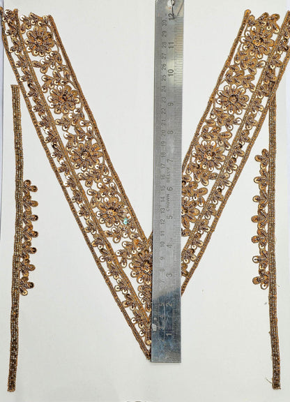 Hand Embroidered Gold Neck Applique Patch Work
