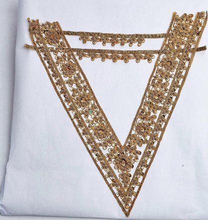 Hand Embroidered Gold Neck Applique Patch Work