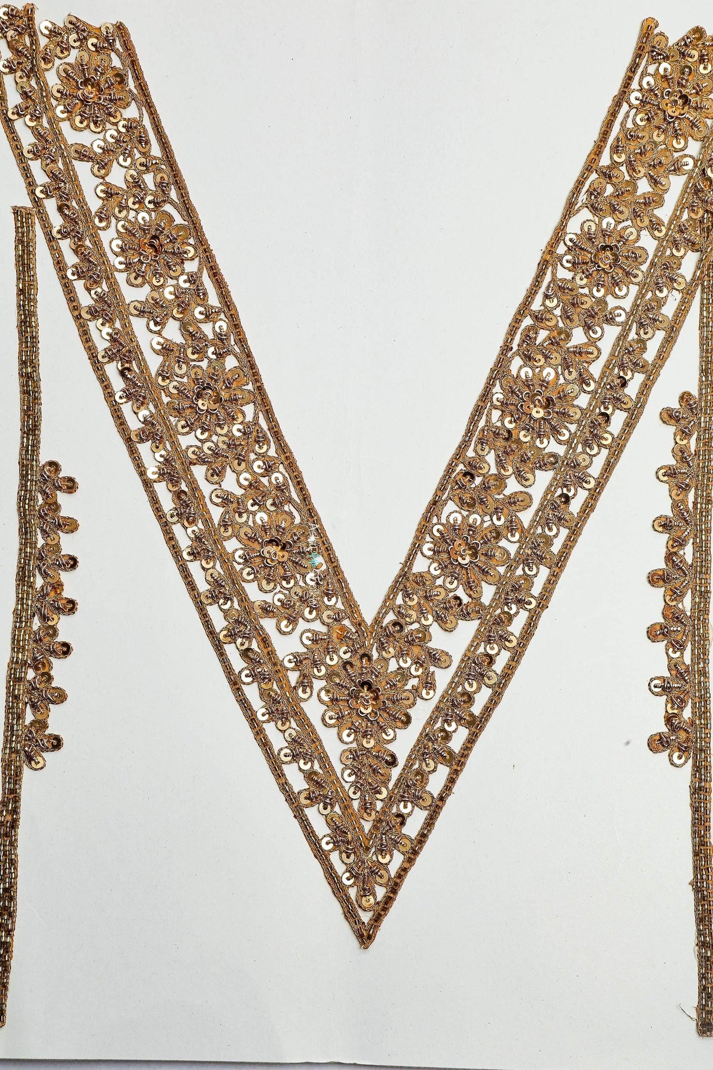 Hand Embroidered Gold Neck Applique Patch Work