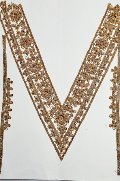 Hand Embroidered Gold Neck Applique Patch Work