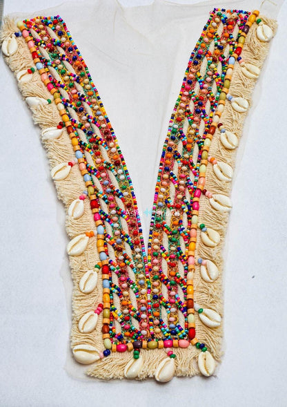 Boho Beaded Shell Neck Applique Patch