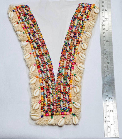 Boho Beaded Shell Neck Applique Patch