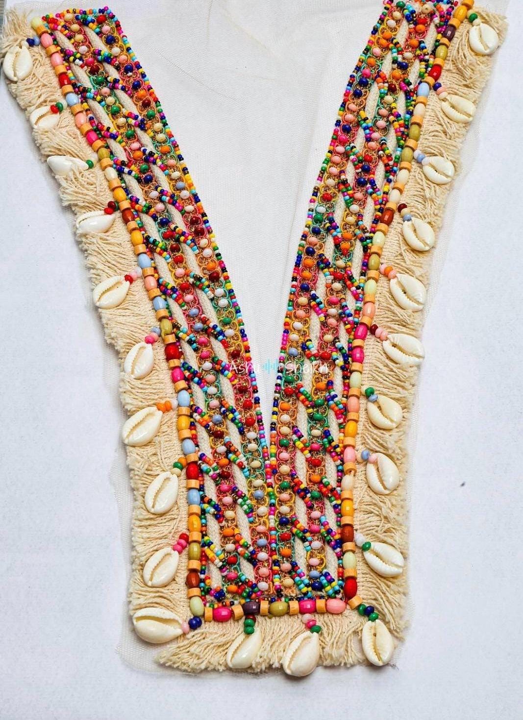 Boho Beaded Shell Neck Applique Patch