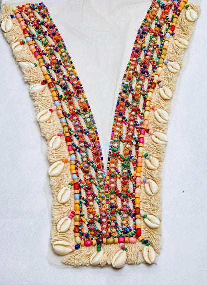 Boho Beaded Shell Neck Applique Patch