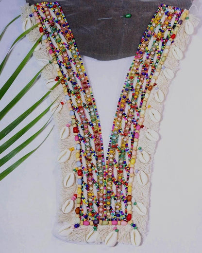 Boho Beaded Shell Neck Applique Patch
