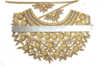Hand Embroidered Sabyasachi Gold Neck Applique Patch