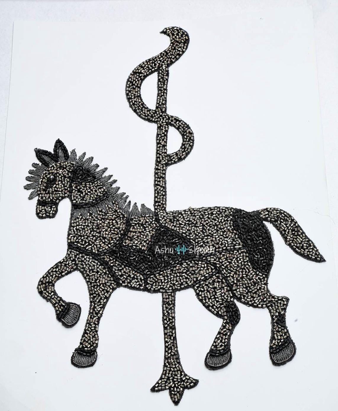 Hand Beaded Horse Applique Patch