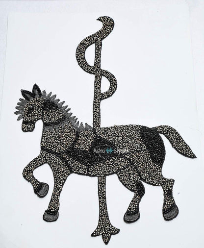 Hand Beaded Horse Applique Patch