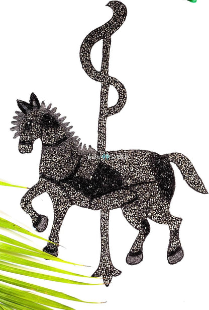 Hand Beaded Horse Applique Patch