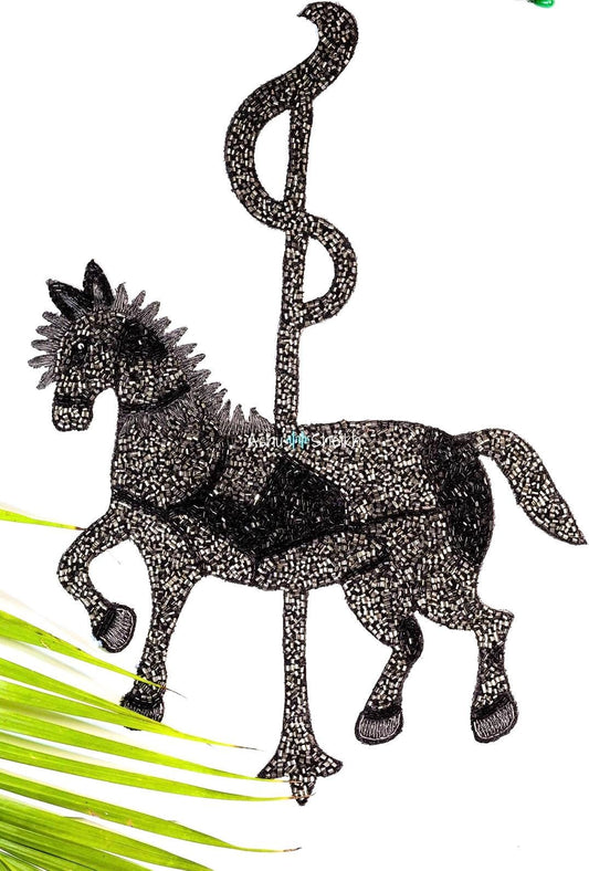 Hand Beaded Horse Applique Patch