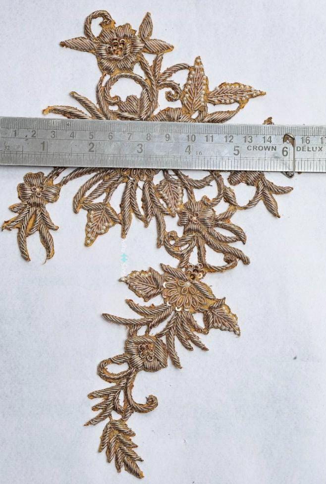 Gold Hand Embroidered Floral Applique