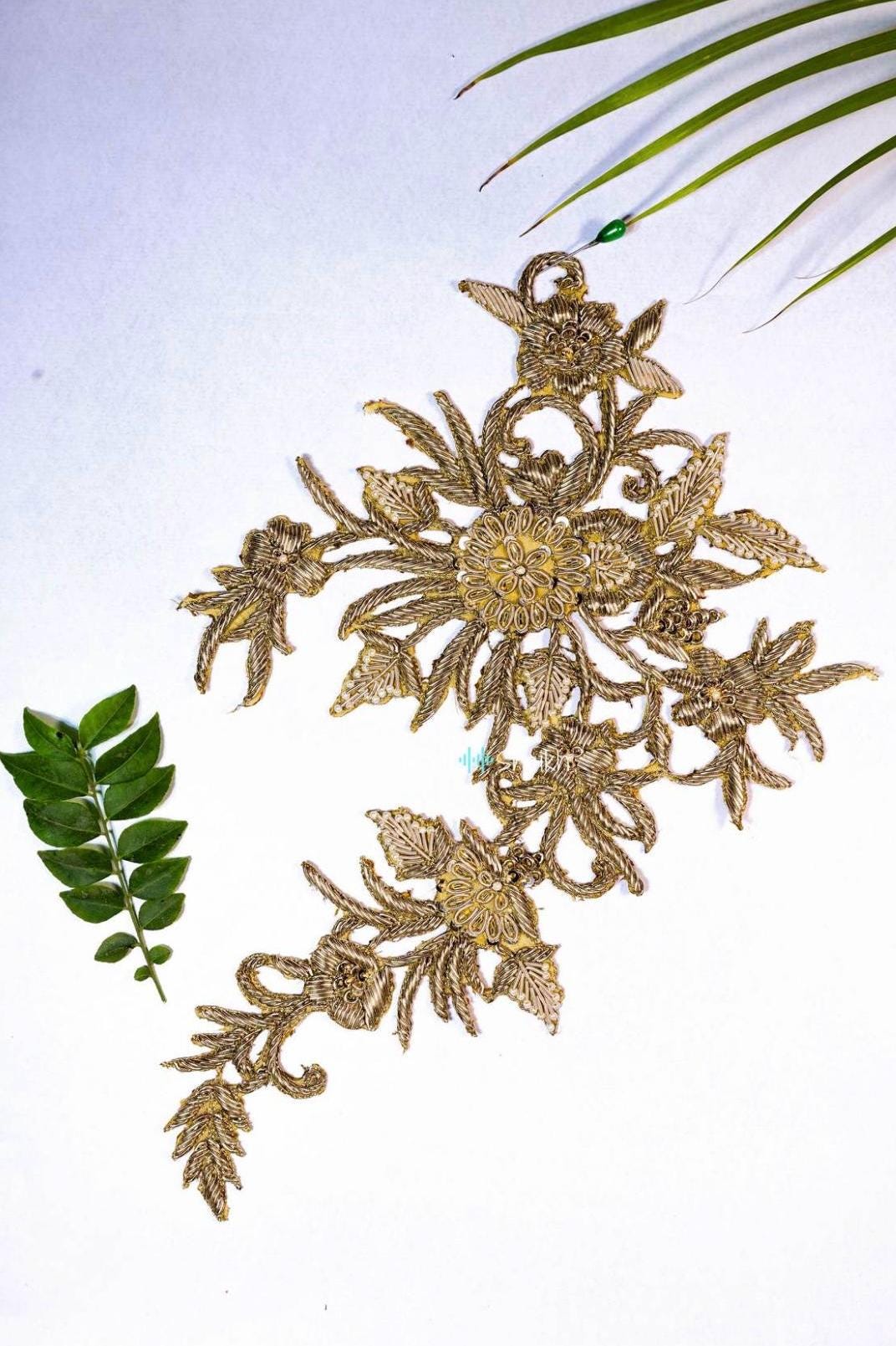 Gold Hand Embroidered Floral Applique