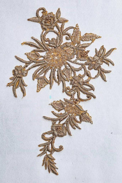 Gold Hand Embroidered Floral Applique